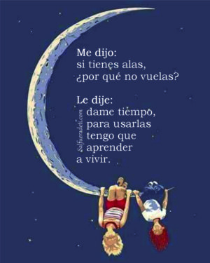 Me dijo: si tienes alas, ¿por qué no vuelas? Le dije: dame tiempo, estoy aprendiendo a vivir