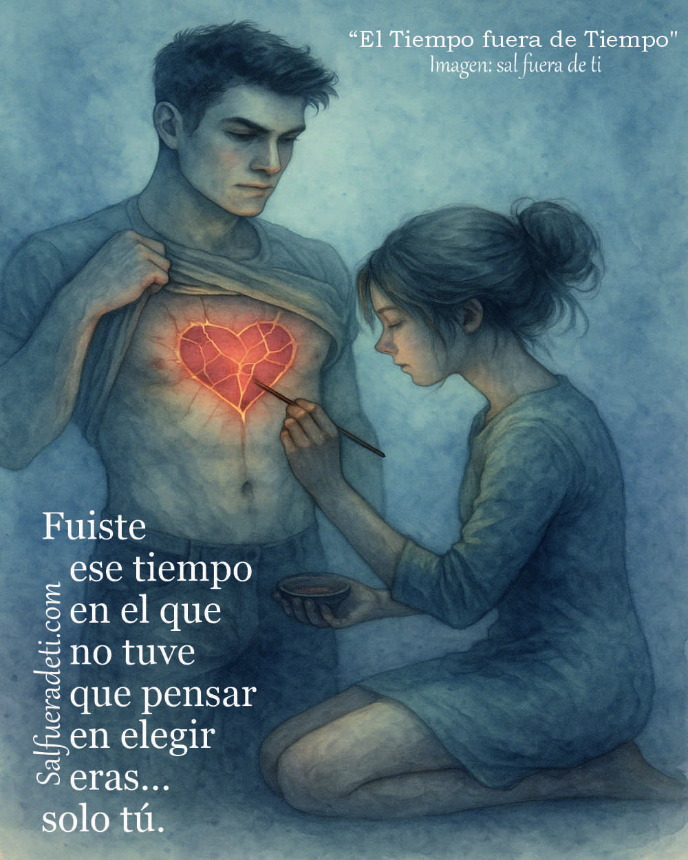 Pareja de espaldas, mirando horizontes separados. Metáfora visual de la conexión y la distancia en relaciones intensas pero efímeras.