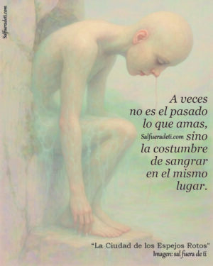 Dos figuras frente a espejos rotos, reflejados en mil pedazos. Una metáfora visual del amor que se atreve a mirarse, incluso al despedirse
