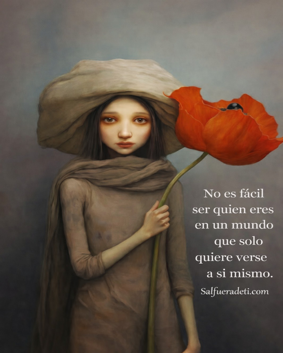 Persona solitaria de pie frente a un símbolo de dualidad y naturaleza representando la vulnerabilidad y la búsqueda de identidad.